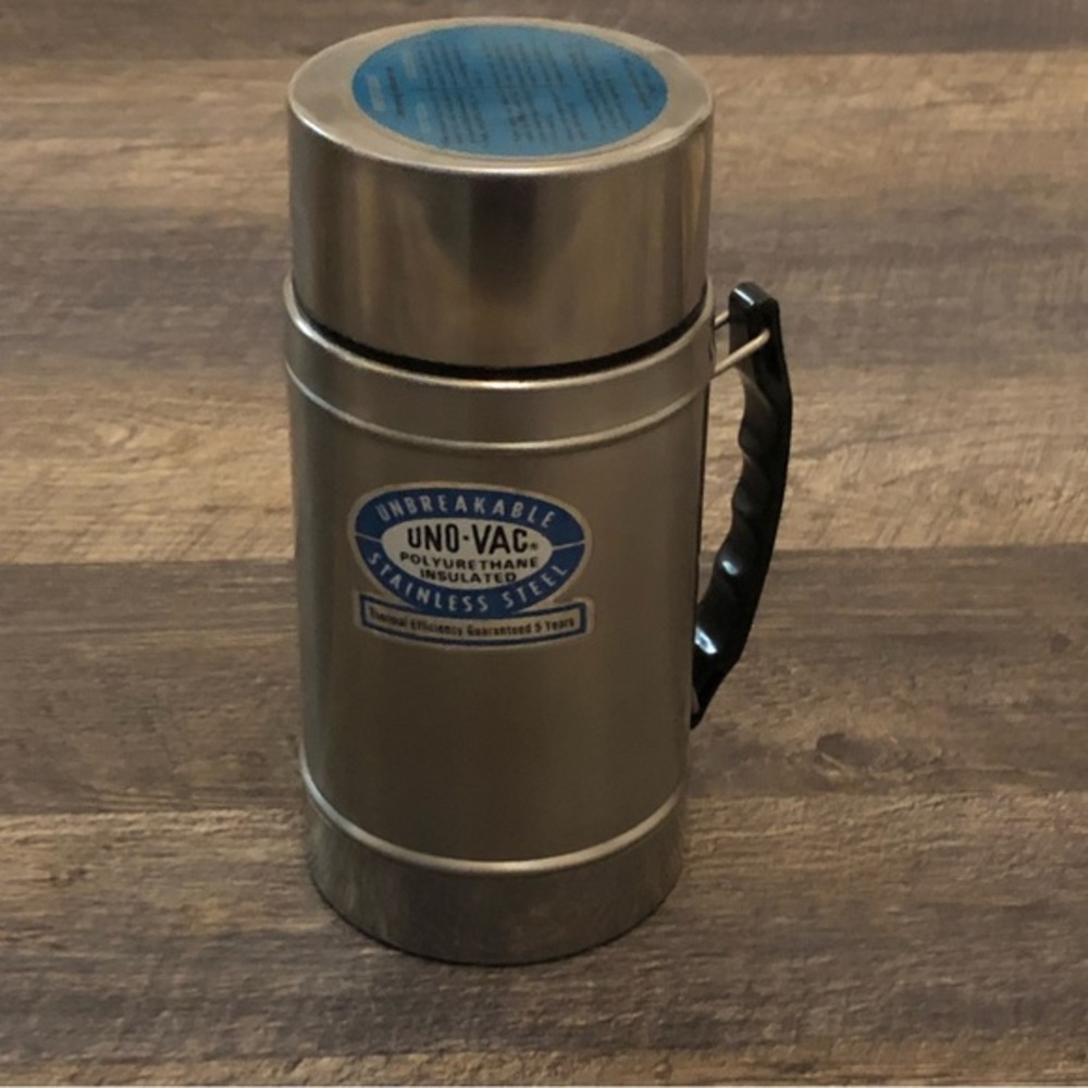 Vintage UNO-VAC Stainless Steel 20oz Insulated Wide Mouth Handled Thermos 9 1/2”
